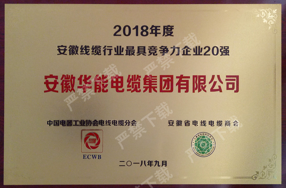 2018年度安徽線纜行業最具競爭力企業20強